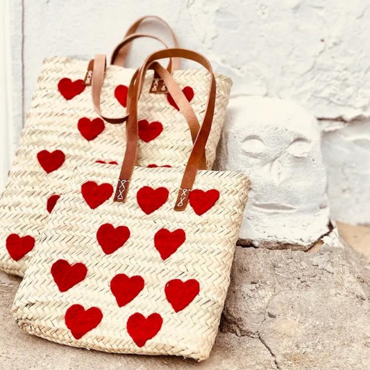Handmade French Hearts Straw Tote