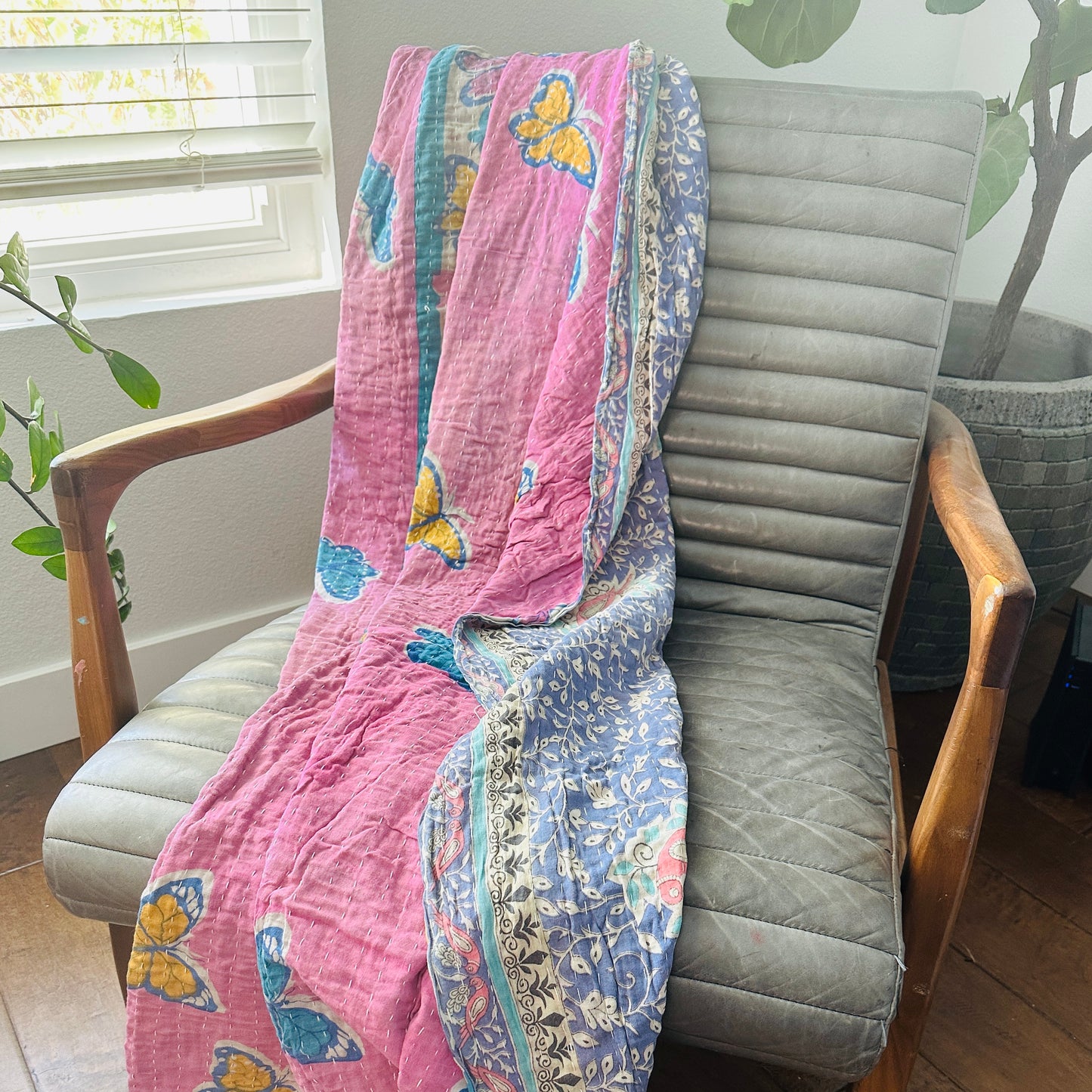 Vintage Upcycled Kantha Throw Blanket