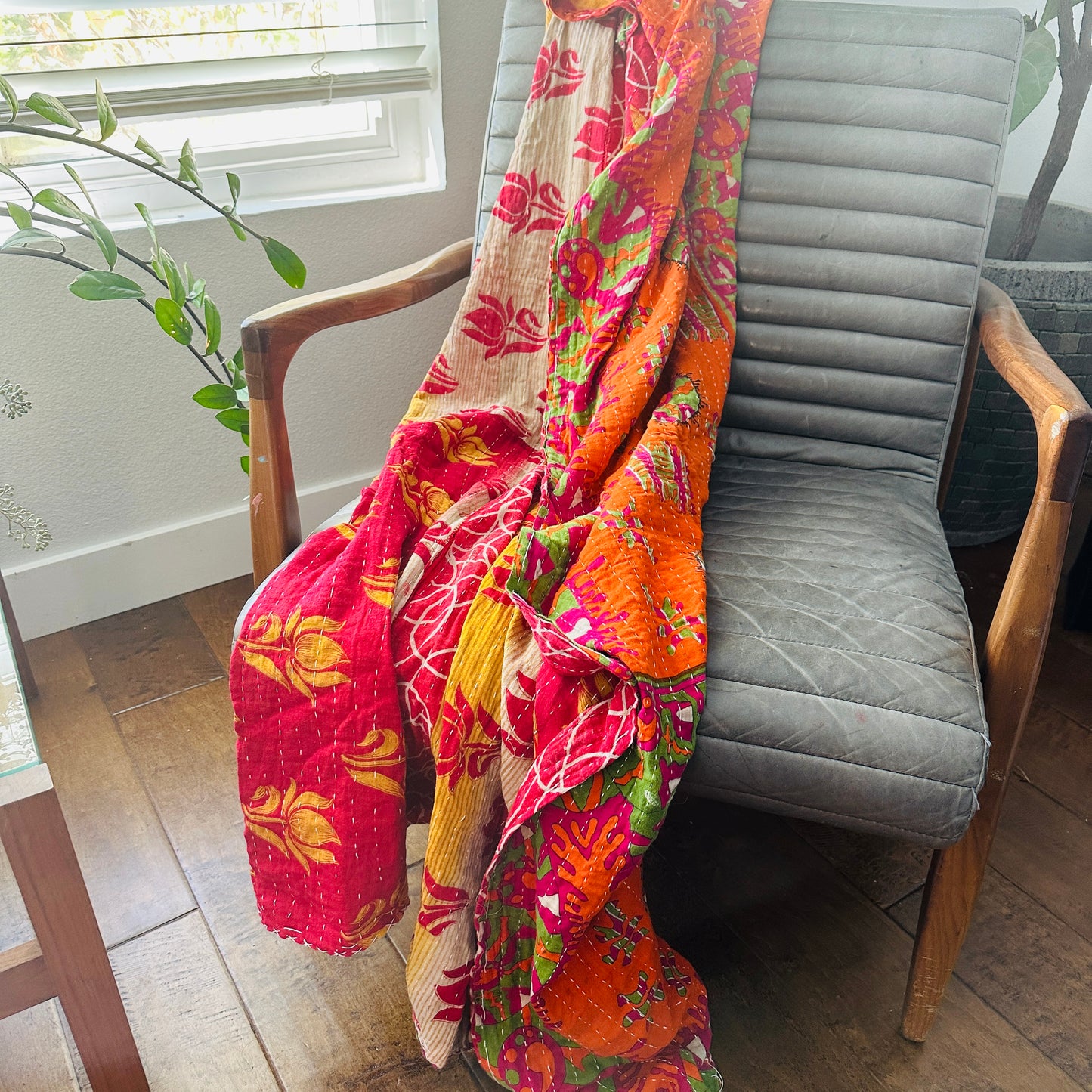 Vintage Upcycled Kantha Throw Blanket
