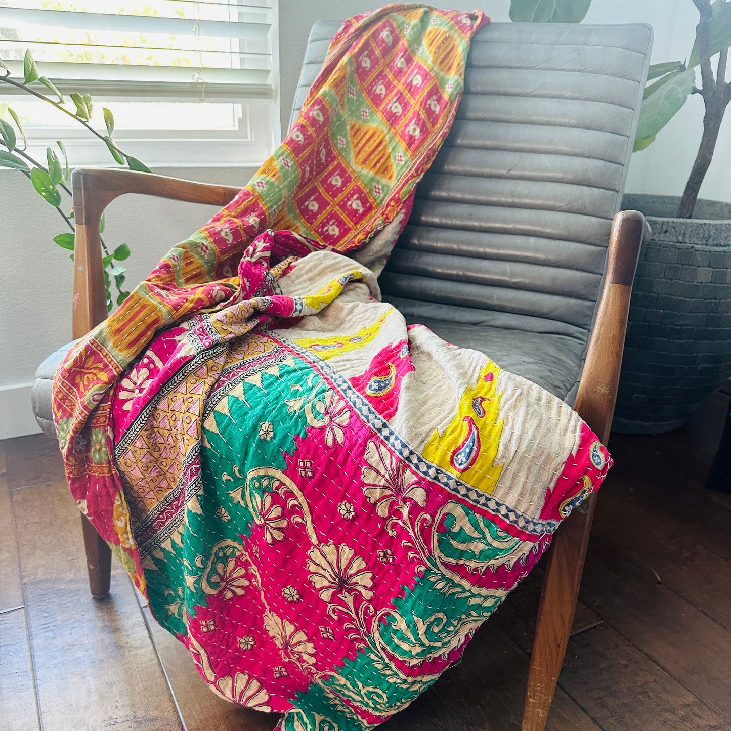 Vintage Upcycled Kantha Throw Blanket