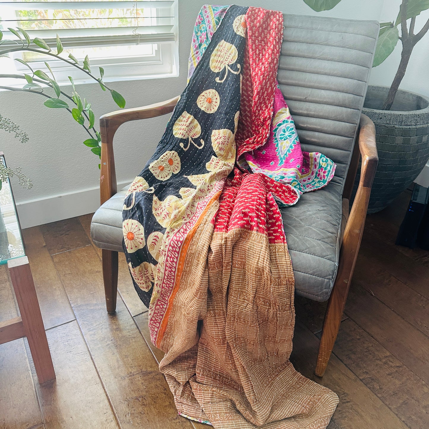 Vintage Upcycled Kantha Throw Blanket