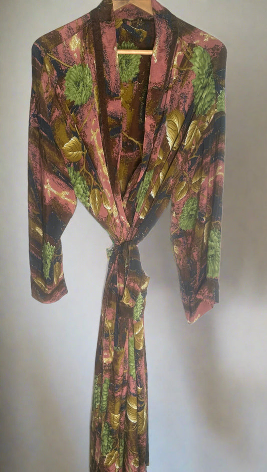 Silk Kimono Robe | Dark Purples & Floral