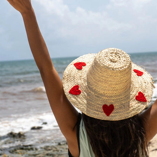 Moroccan Handmade Beach Hat with Hearts